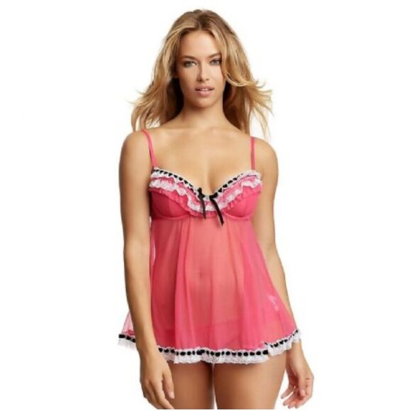 Jezebel Pink Sheer Lace Trim Babydoll Lingerie Size Small NWT‎ - Picture 2 of 10